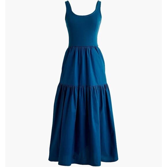 NWT J.Crew Tiered Mixy Midi Dress Seaport Blue Size Petite XS - Picture 1 of 7